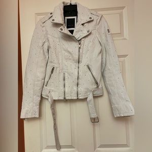 Mauritius White Leather Jacket with Silver Studs